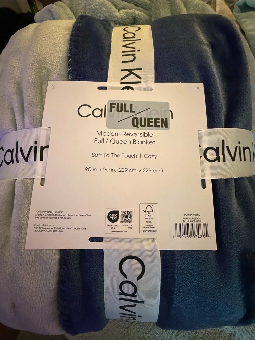 Calvin Klein Reversible Blanket in Navy & Gray